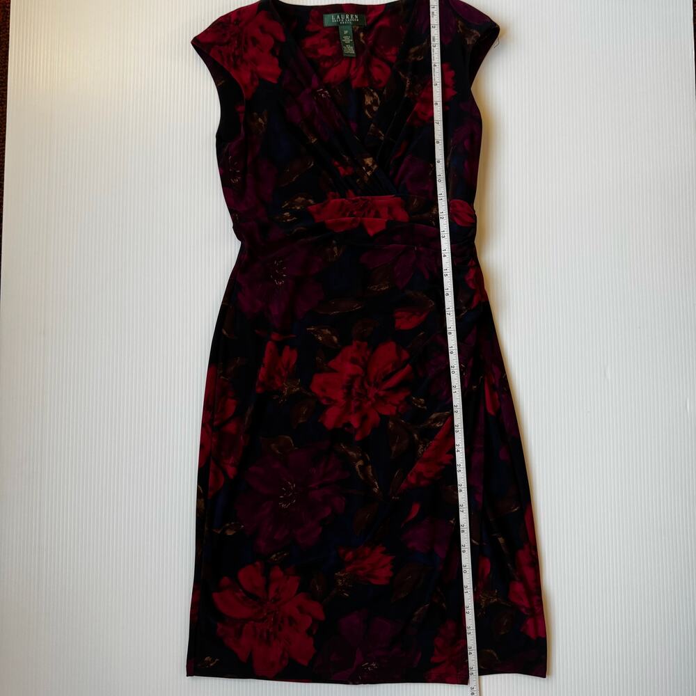 Lauren Ralph Lauren Floral Sheath Dress 2P Petite Event Cocktail Dark Feminine - Picture 7 of 16